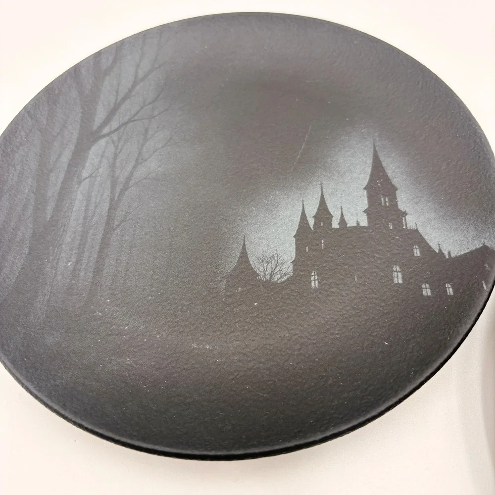 Mesa Brasil Halloween Gothic Haunted Castle Black Matte Salad Plates Set of 4